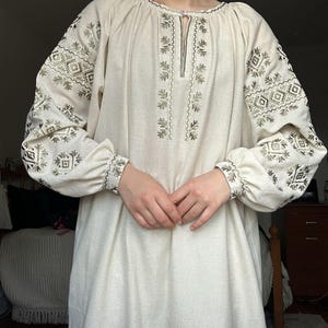 Ukrainian blouse long vyshyvanka,Vyshyvanka,peasant blouse,Ukrainian style,embroidered green shirt ethnic style  clothing, clothing linen