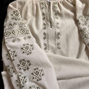 Ukrainian blouse long vyshyvanka,Vyshyvanka,peasant blouse,Ukrainian style,embroidered green shirt ethnic style  clothing, clothing linen