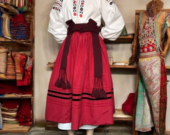 langer ukrainischer Trachtenrock, ethnisch, folkloristisch, Midi-Länge, Landhausstil, Renaissance-Farben, handgefertigt, plissiert, Weihnachtsgeschenk für sie, gefaltet