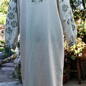 Ukrainian blouse long vyshyvanka,Vyshyvanka,peasant blouse,Ukrainian style,embroidered green shirt ethnic style  clothing, clothing linen