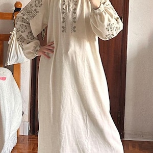 Ukrainian blouse long vyshyvanka,Vyshyvanka,peasant blouse,Ukrainian style,embroidered green shirt ethnic style  clothing, clothing linen