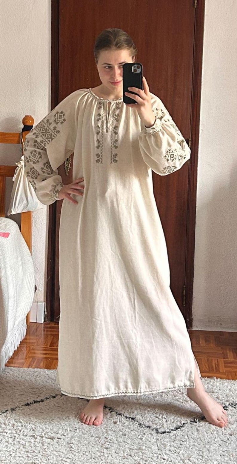 Ukrainian blouse long vyshyvanka,Vyshyvanka,peasant blouse,Ukrainian style,embroidered green shirt ethnic style  clothing, clothing linen