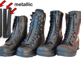Per stivali militari tattici neri in vera pelle con cerniera YKK, lacci metallici, 8-10-12 fori, stivali da combattimento, stivali da lavoro e da trekking, motocicletta