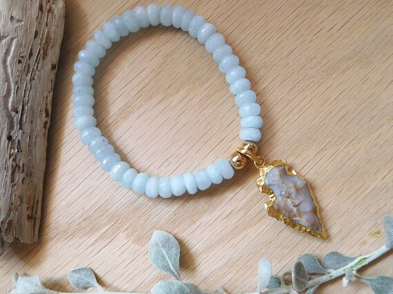 Items similar to boho bracelet, arrowhead bracelet, aquamarine bracelet ...