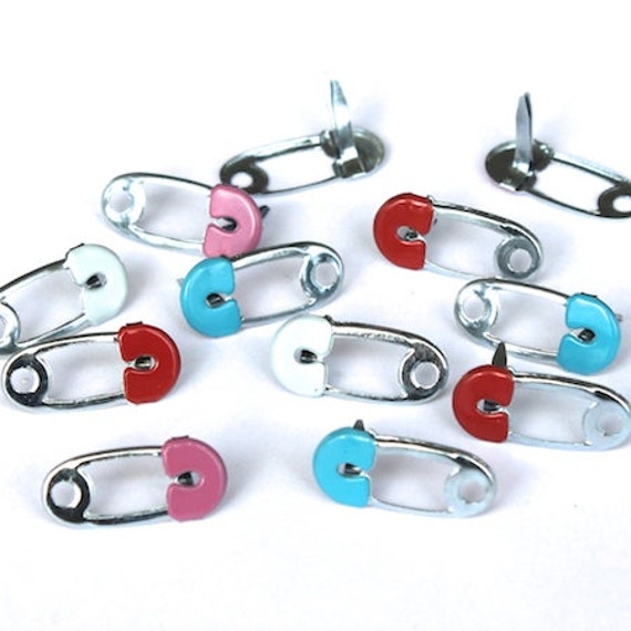 Safety Pin/diaper Pin Decorative Brads 12 Pack, 18mm FREE SHIPPING 