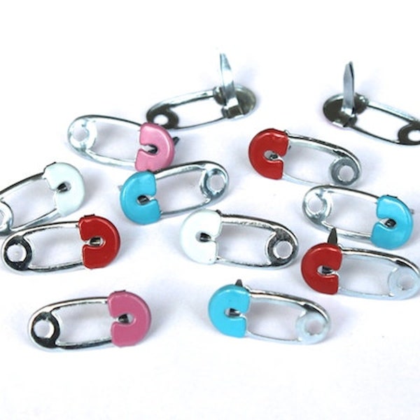 Safety Pin/Diaper Pin Decorative  Brads - 12 pack, 18mm