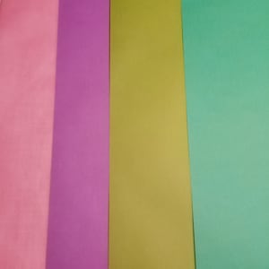 May include: Four sheets of colored paper, each with a different color: pink, purple, yellow, and green. Each sheet has a "World Wide" logo and the text "Cut Here" printed on it.