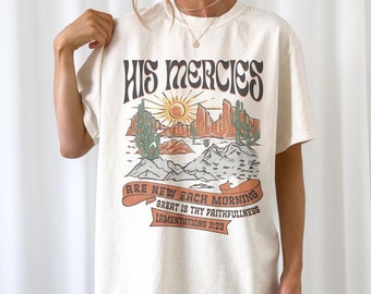 Camiseta cristã "Suas Misericórdias São Novas", estilo boho, para o deserto, presente cristão, presente de Jesus, ame como Jesus, cristã para mulheres.