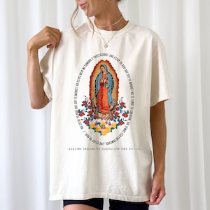 Camiseta vintage de la Virgen de Guadalupe, camiseta de la Virgen María, regalo católico, camiseta religiosa, camiseta con versículos bíblicos, camisetas de la Madre María