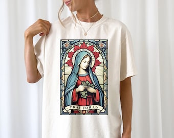 Our Lady of Lourdes Catholic Shirt, Stained Glass Virgin Mary Shirts, Religious Shirt, Catholic Apparel, Christian Gift Men