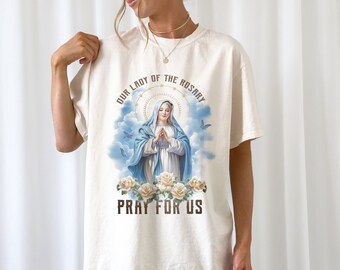 Virgin Mary Retro Shirt Our Lady of the Rosary Shirt, Religious Shirts, Traditional Catholic Gift, Mother Mary Shirt