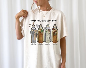 Camiseta de Santa Católica, Camiseta de Doutoras da Igreja, Camisetas Religiosas, Presente para Mãe Católica, Camiseta de Fé, Camisetas Cristãs