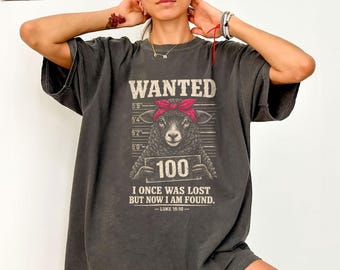 Camiseta cristã engraçada com a ovelha perdida, com versículo bíblico de Lucas 15:10: "Eu estava perdido, mas agora fui encontrado", presente cristão de Páscoa.