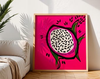 Pink Dragonfruit Art Print: Bold Tropical Kitchen Decor