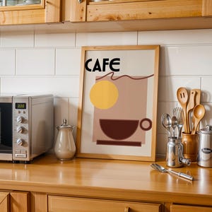 Stampa artistica "Cafe Bauhaus"; tazza regalo per gli amanti del caffè e decorazione con stampa del sole