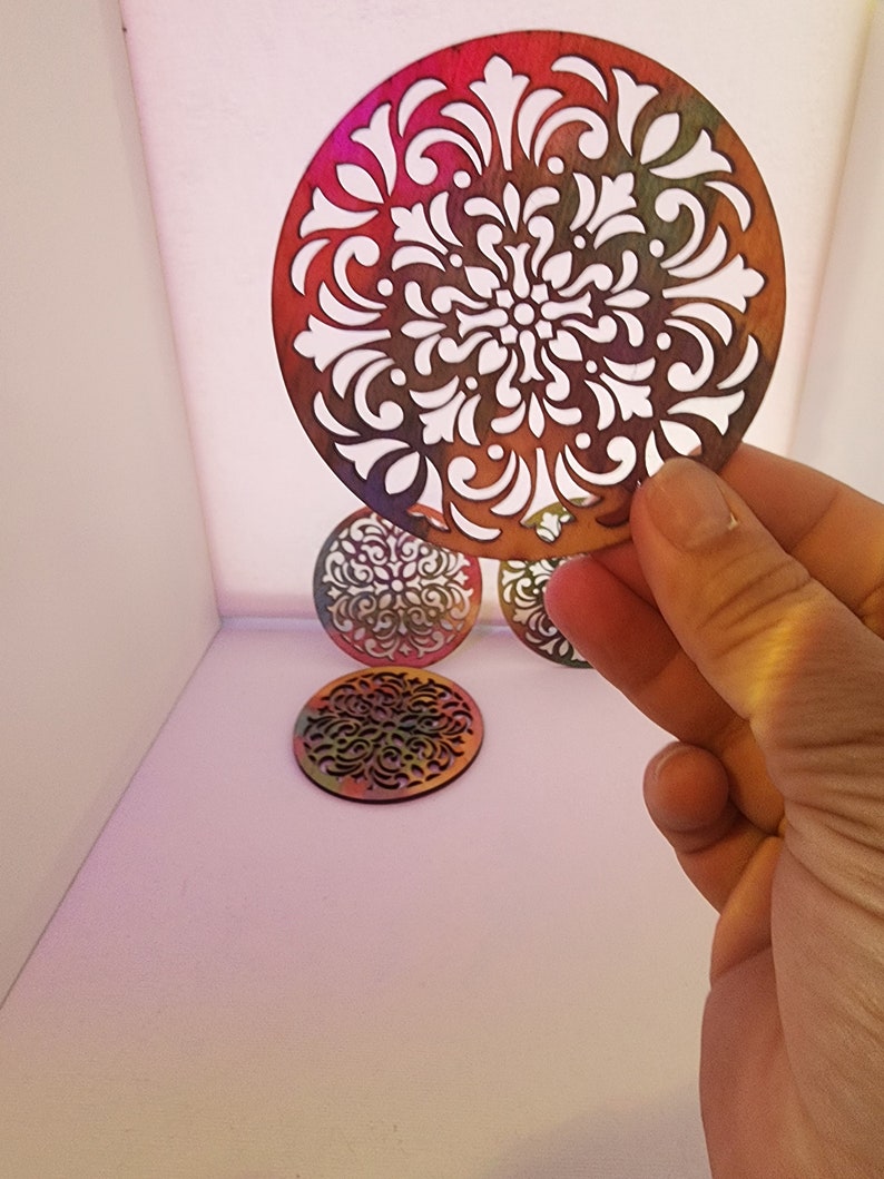 Laser Cut Drink Coaster Round Glass Bar Art Patterns Tie Dye Party ...