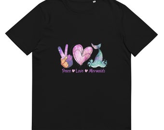 ピースラブマーメイドユニセックスオーガニックコットンベラTシャツ