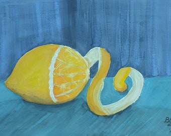 Nature morte au citron30 x 40 cm,Aquarelle - aquarelle prêtre