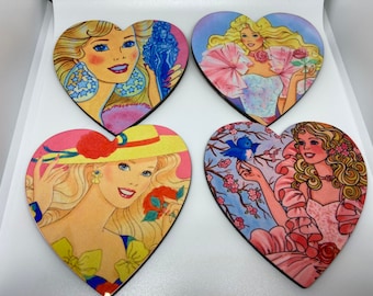 Barbie Heart Shaped Coasters Set Of 4/Drink ware/retro/Gift For Her/Gift For Him/Gift For Them/Cartoon/Doll/Home Decor