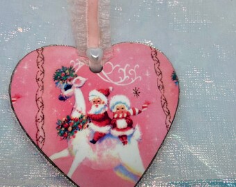 Tiny Santa & Mrs Claus Pink Christmas Ornament/Holiday/Gift For Her/Gift For Him/Guft For Them