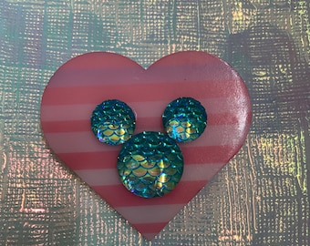 Mickey Mermaid Heart Brooch/Pin/Laser Cut Jewelry/Acrylic Accessories/Handmade