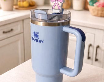 Enfeite de Canudo para Copo de Café com Laço Coquette | Capa de Canudo Fofa | Acessórios Estéticos para Bebidas | Enfeite de Copo com Laço Rosa | Acessório para Copo Stanley