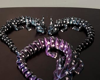 Magical 3D printed Dragon Figurine Adorned with Nightly Stars