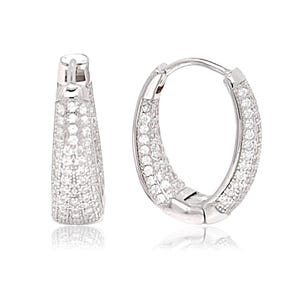Sterling Silver 925 CZ Tapered Hoop Earrings, Inner Length 16mm, Inside Out Hoop Earrings, Cubic Zirconia, CZ Hoop Earrings