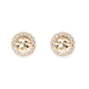 14k Solid Gold Round CZ Stud Earrings, Diamond Cut, Cubic Zirconia, 14k push back, Yellow Gold, Genuine Gold, Women&#39;s Earrings