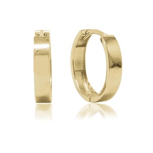 14k massief gouden Huggie-oorbellen, 2,5 mm dikte, 10,5 mm binnendiameter, 13 mm buitendiameter, kleine oorbellen, geel goud, effen Huggies