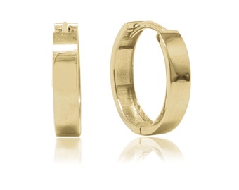 14k Solid Gold Huggie Earrings, 2.5 mm Thickness, 10.5mm Inner diameter, 13mm Outer diameter, Small Earrings, Yellow Gold, Plain Huggies