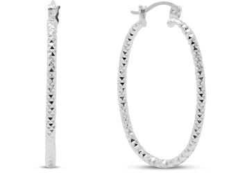 Sterling Silver Diamond Cut  Hoop Earrings: Minimalist Lightweight 32mm