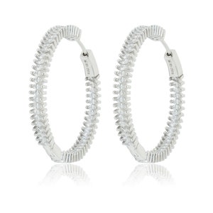 Sterling Silver 925 CZ Hoop Earrings, 32mm Inner Diameter, Marquise Diamond, Inside Out Hoop Earrings, Cubic Zirconia, CZ Hoop Earrings
