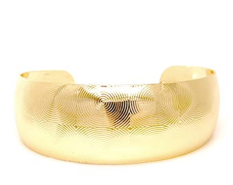 14k Gold Filled Cuff Bangle: Patterned Wide Statement Bracelet