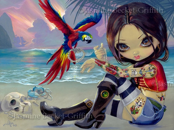 Jasmine Becket-Griffith art BIG print SIGNED goth Princess with a Maine Coon Cat