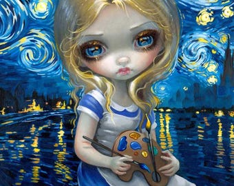 Alice dans un Van Gogh Nocturne - Impression sur toile 20 x 10 po.