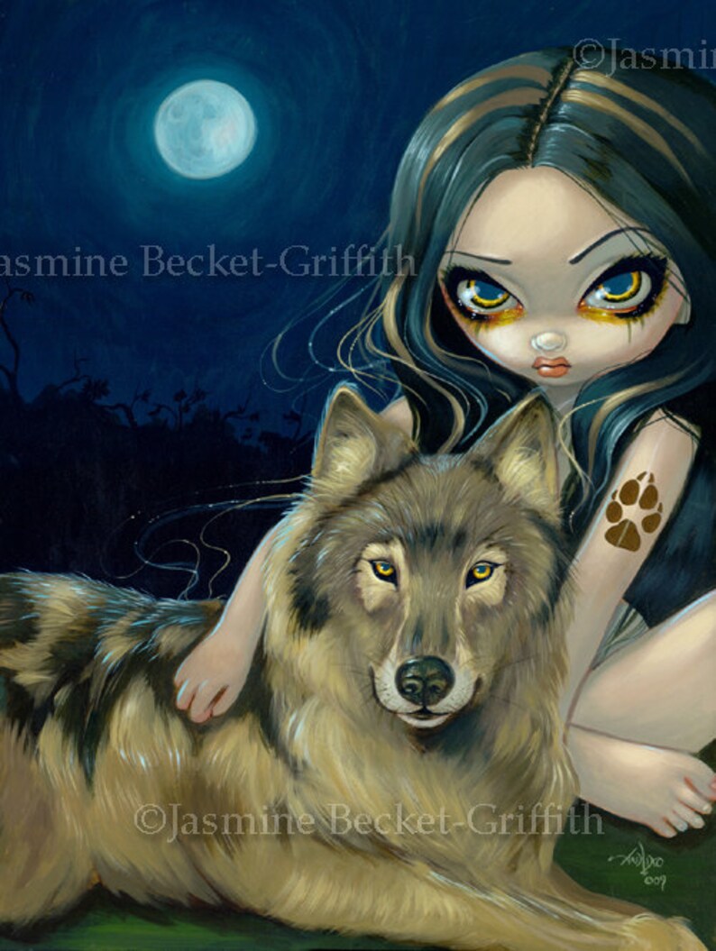 Wolf Moon full moon werewolf fairy art print by Jasmine Etsy