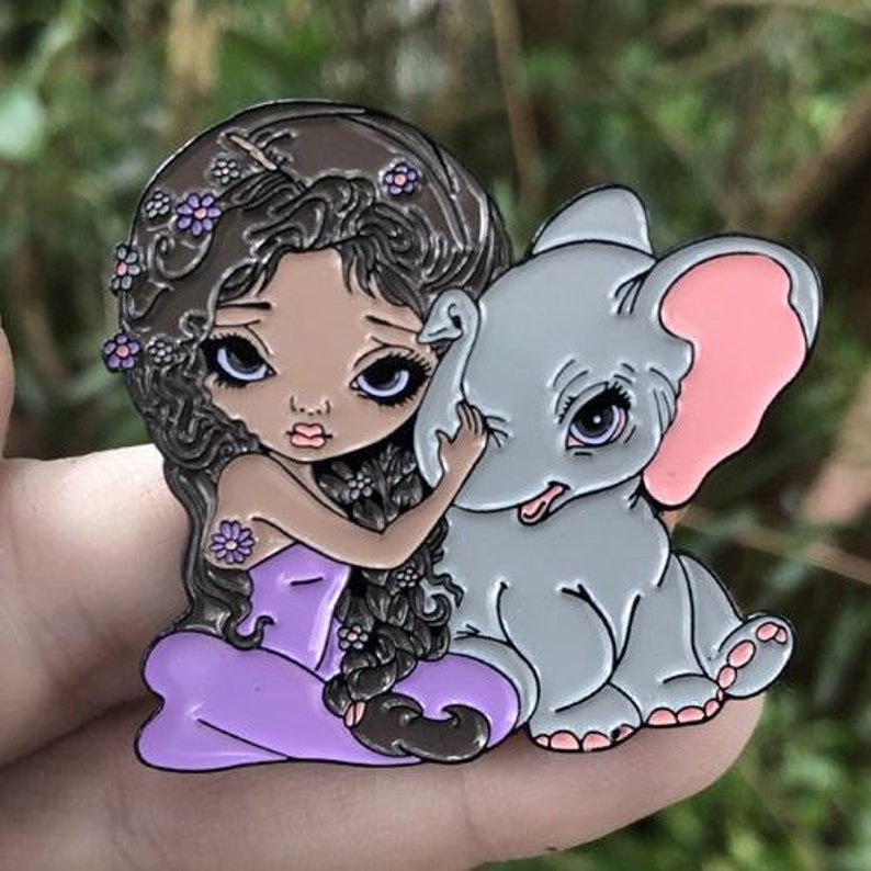 Elephant Friend Collectible Enamel Pin by Jasmine Becket-Griffith Art