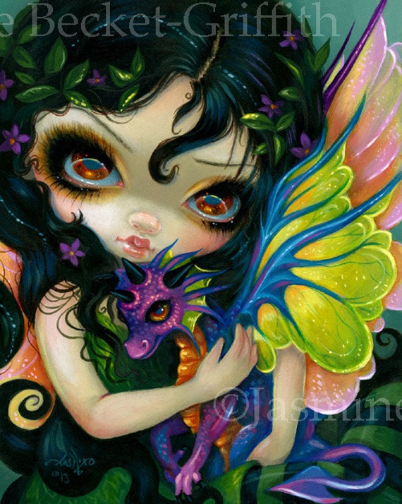 Fairy Face 88 Jasmine Becket-Griffith SIGNED 6x6 PRINT baby purple dragon faery