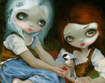 Impression d'art Blanche neige et rose rouge - 20 x 10 po. - Jasmine Becket-Griffith