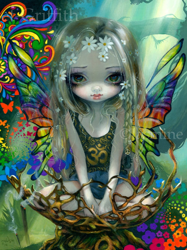 Paisley hippie flower child fairy art print by Jasmine | Etsy