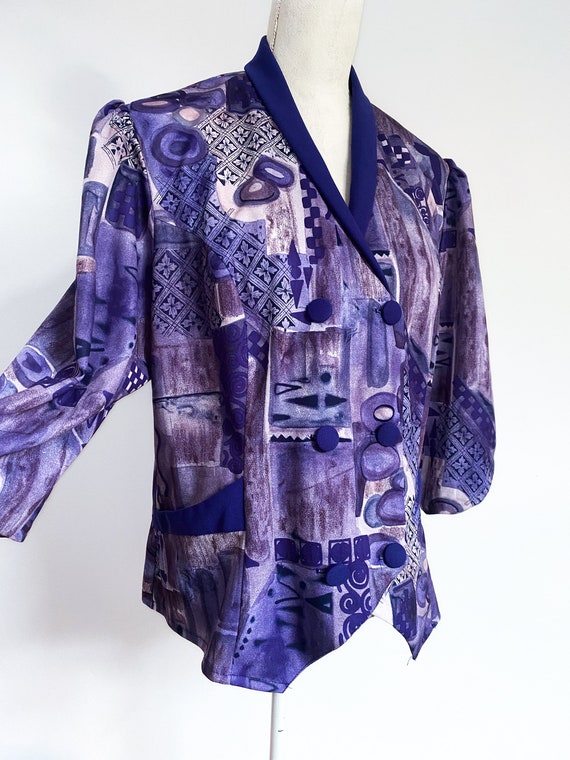 Vintage 1980s Purple Abstract Jacket UK 16 / 18 - image 3