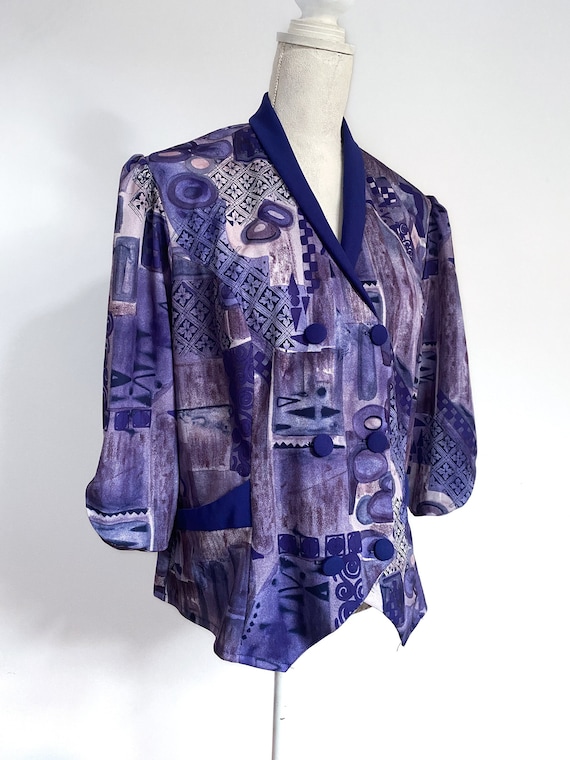 Vintage 1980s Purple Abstract Jacket UK 16 / 18 - image 1