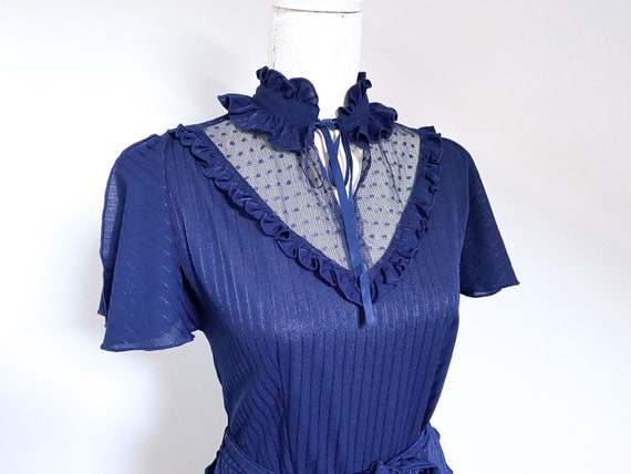 Stunning 1970s Navy Blue Victoriana Prairie Maxi Dress UK 12 View 5