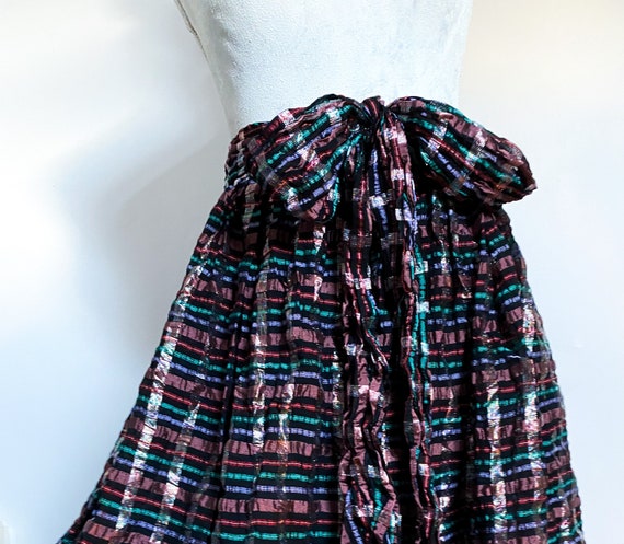 1980s ra-ra Metallic Black and Pink Plaid Skirt v… - image 1