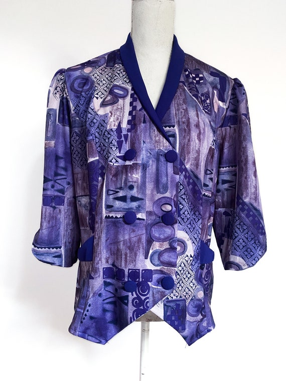 Vintage 1980s Purple Abstract Jacket UK 16 / 18 - image 2