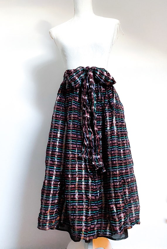 1980s ra-ra Metallic Black and Pink Plaid Skirt v… - image 3