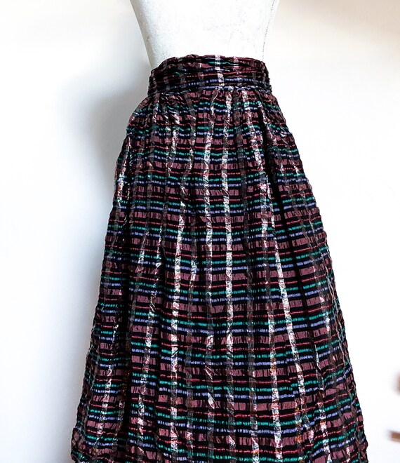 1980s ra-ra Metallic Black and Pink Plaid Skirt v… - image 4