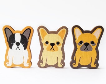 French Bulldog Wooden Brooch Pin