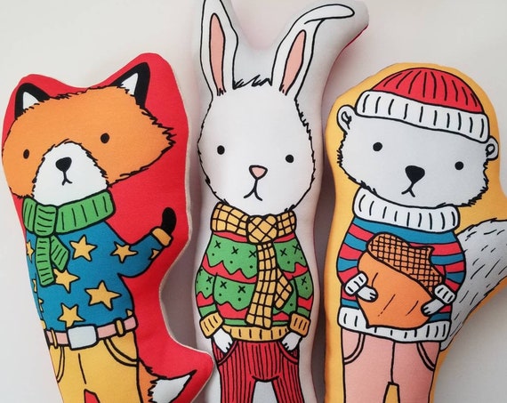 Woodland Critter Holiday Animal Pillow